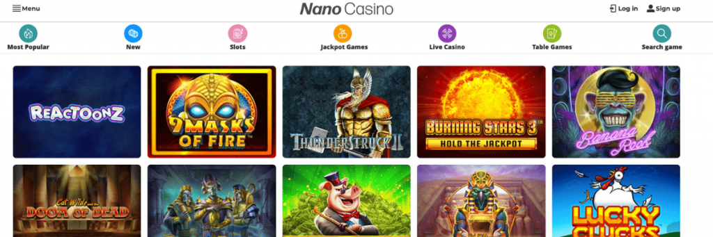 Nano casino slotsektion